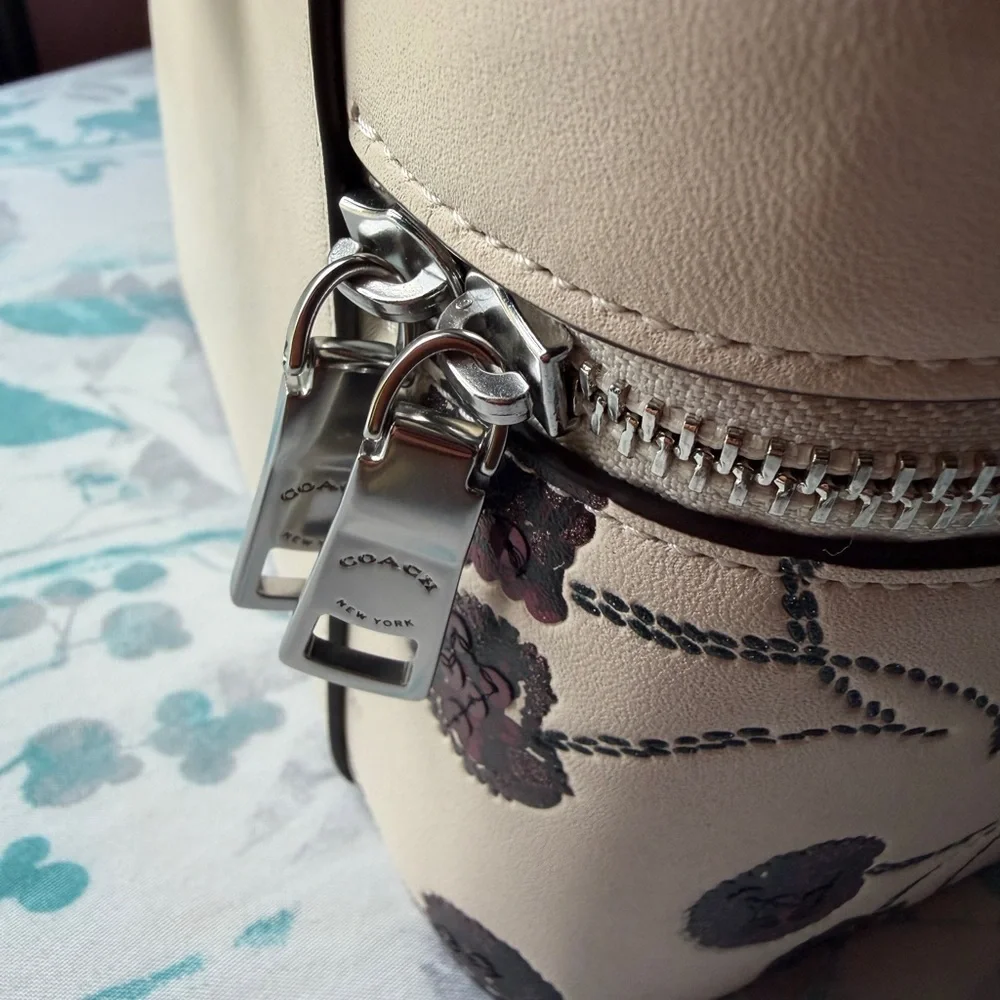 Coach Cream Floral Sequin Top Handle Cosmetic Case